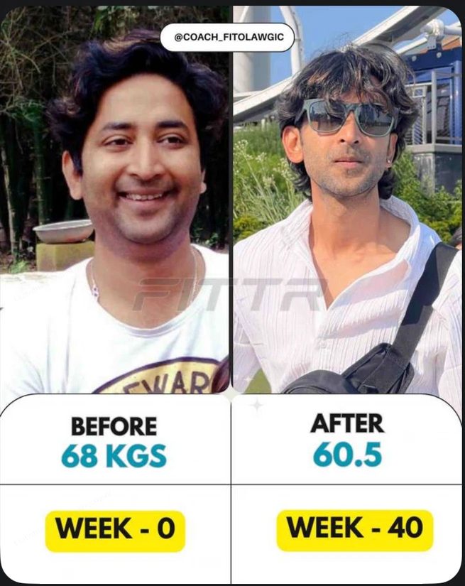 Ashutosh's before and after transformation over 40 weeks, shared with consent